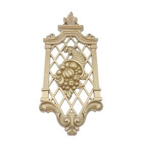 Vintage Homco Syroco Wall Plaque Gold Tone Lattice Design With Fruit Basket